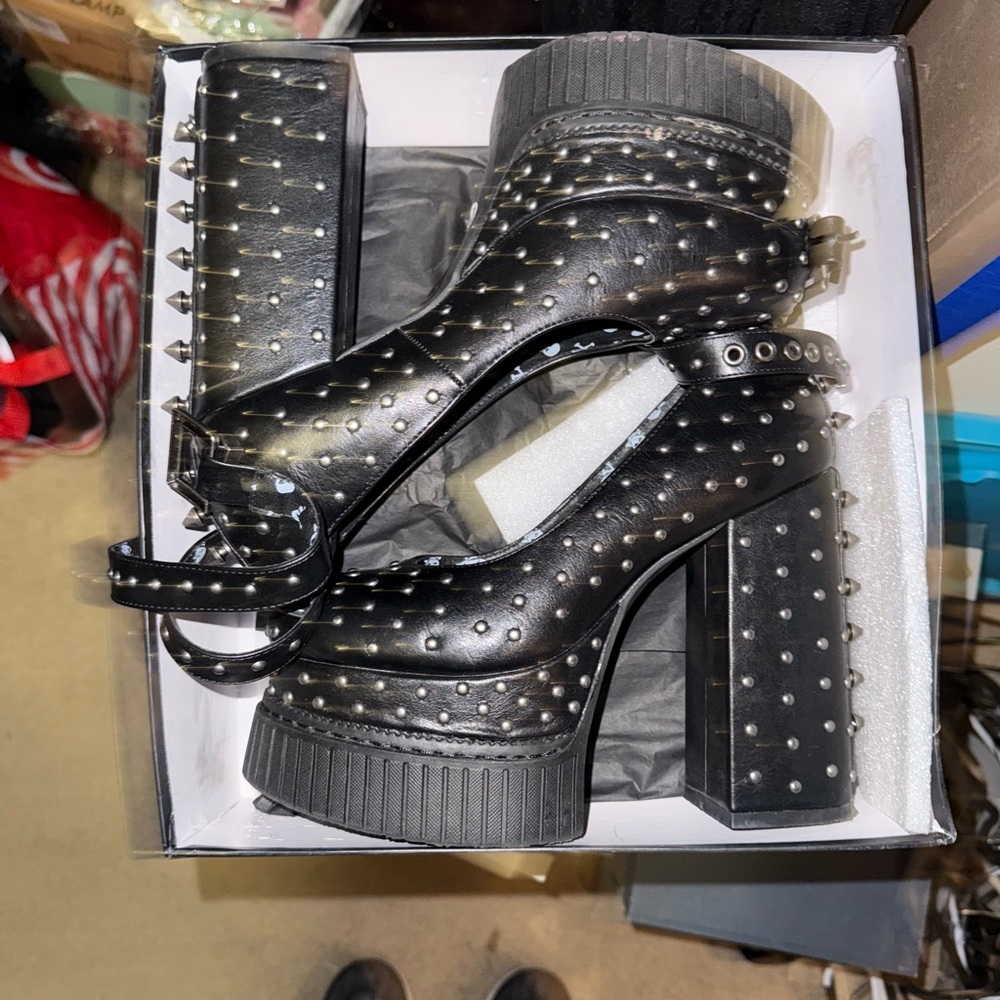 Lamoda Skyscraper Studded/Spiked Creeper Platform Mary Janes Size 9 - Picture 2 of 11